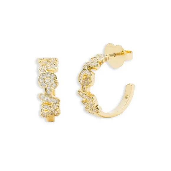 Kate Spade Love You, Mom Gold & CZ Huggies Earrings NWT - Picture 2 of 6